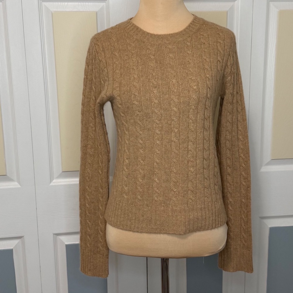 J.Crew‎ Womens Camel Tan Wool Angora Cashmere Cable Knit Sweater 60448 Small